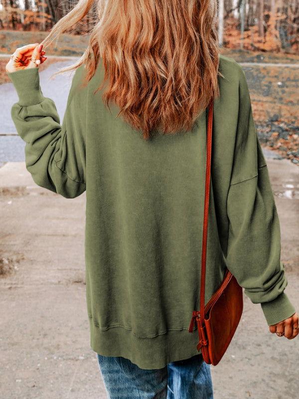 MERRY Side Slit Long Sleeve Sweatshirt - Clothes For Her Online Store