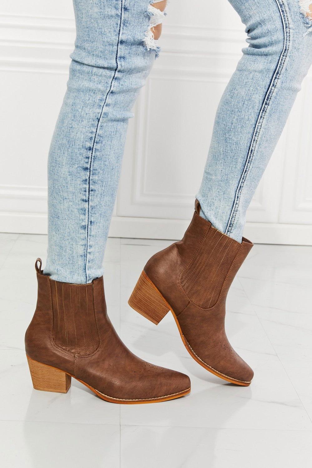 MMShoes Love the Journey Stacked Heel Chelsea Boot in Chestnut - Clothes For Her Online Store