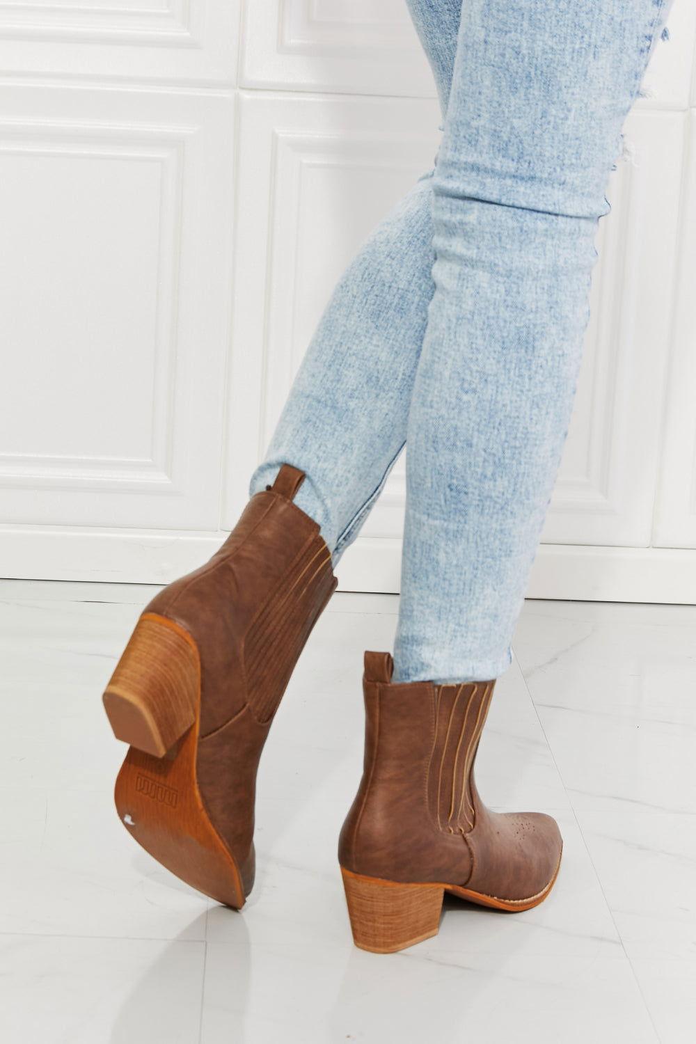MMShoes Love the Journey Stacked Heel Chelsea Boot in Chestnut - Clothes For Her Online Store