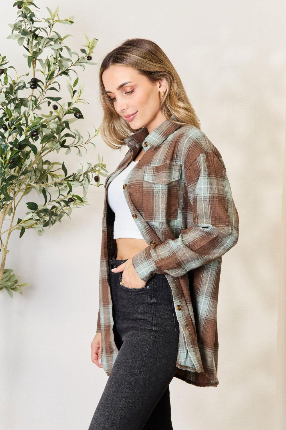 Mandy Plaid Dropped Shoulder Shirt - Clothes For Her Online Store