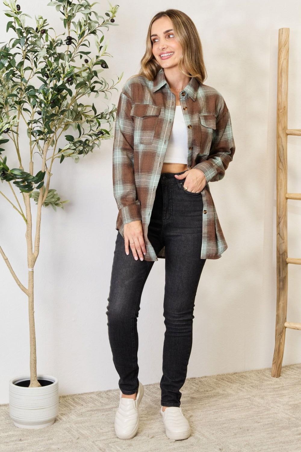 Mandy Plaid Dropped Shoulder Shirt - Clothes For Her Online Store