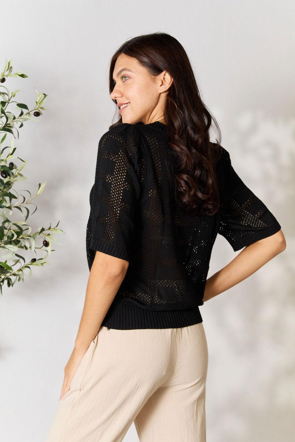 Mandy Ribbed Trim Round Neck Knit Top - Clothes For Her Online Store