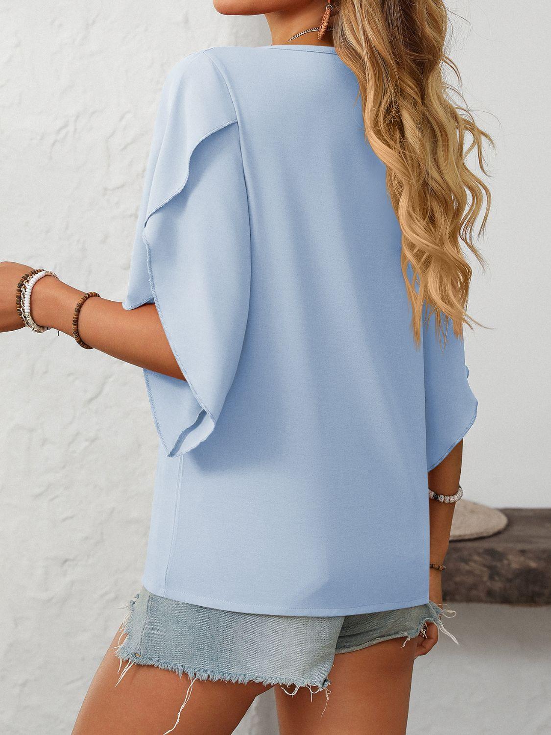 Mandy Ruffled Asymmetrical Neck Half Sleeve Blouse - Clothes For Her Online Store