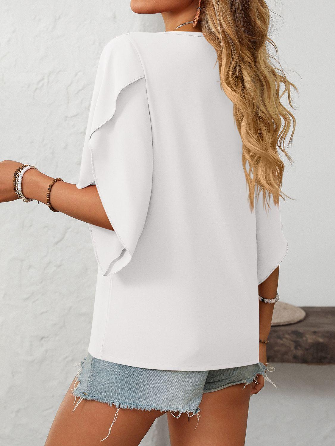 Mandy Ruffled Asymmetrical Neck Half Sleeve Blouse - Clothes For Her Online Store