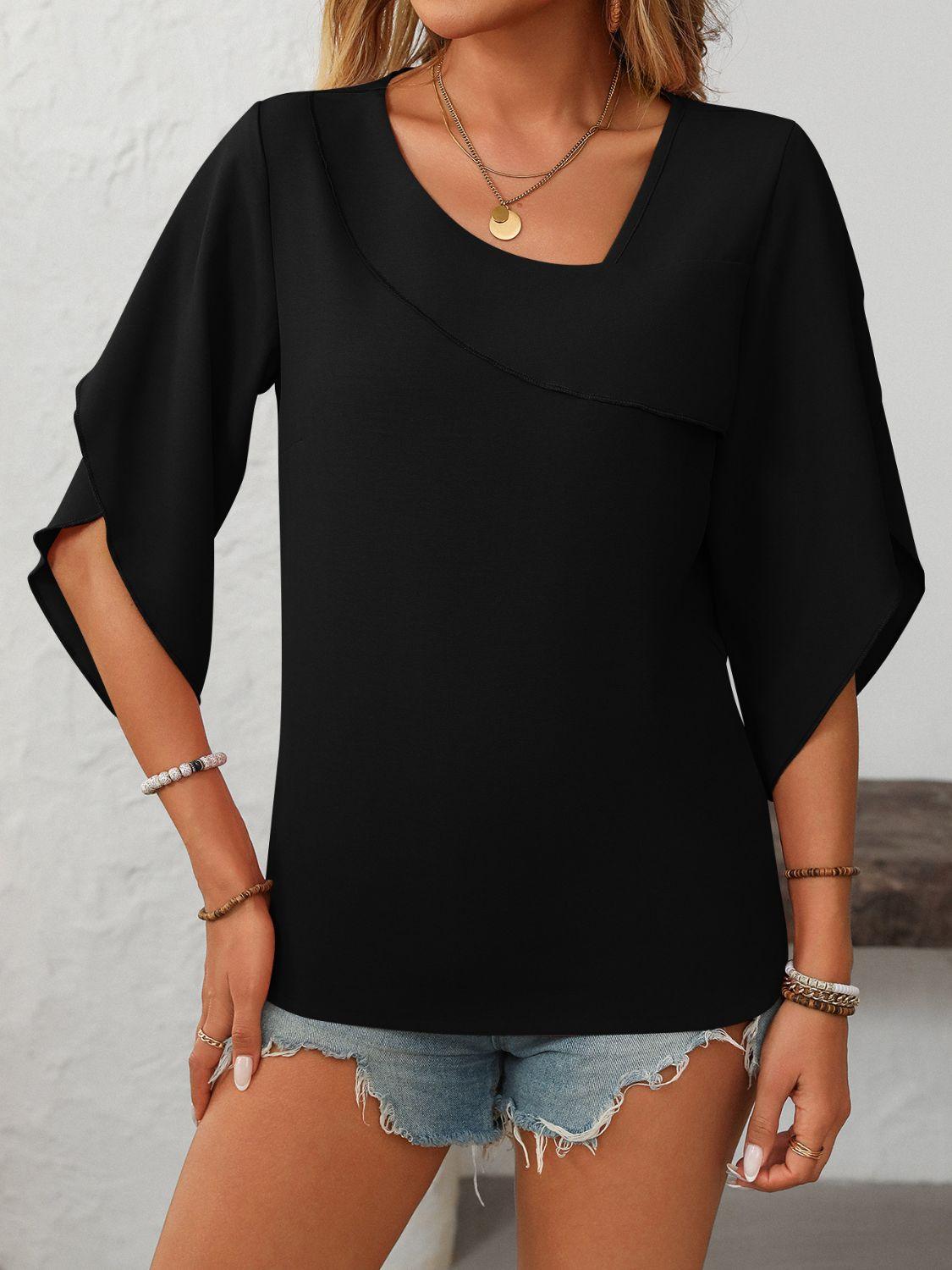 Mandy Ruffled Asymmetrical Neck Half Sleeve Blouse - Clothes For Her Online Store