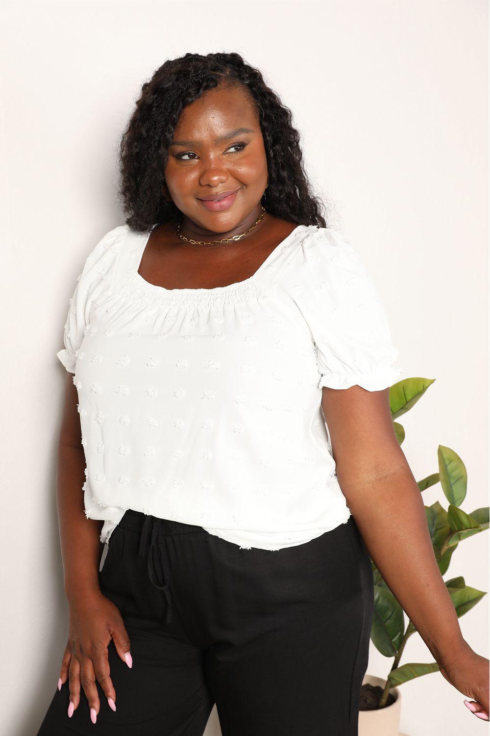 Mandy Swiss Dot Puff Sleeve Square Neck Blouse - Clothes For Her Online Store