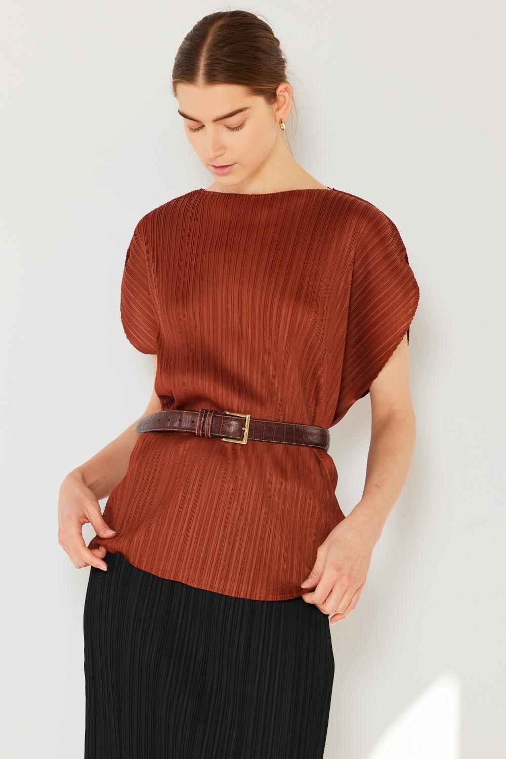 Marina West Swim Rib Pleated Oversized Dolman Sleeve Top - Clothes For Her Online Store
