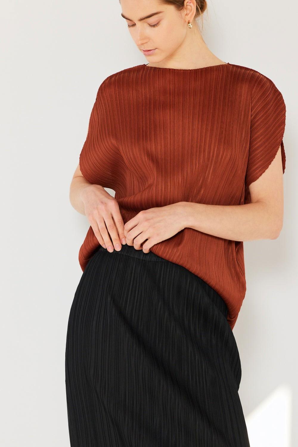 Marina West Swim Rib Pleated Oversized Dolman Sleeve Top - Clothes For Her Online Store