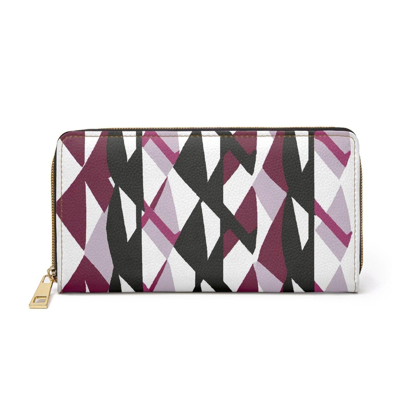 Mauve Pink and Black Geometric Pattern Womens Zipper Wallet Clutch - Clothes For Her Online Store
