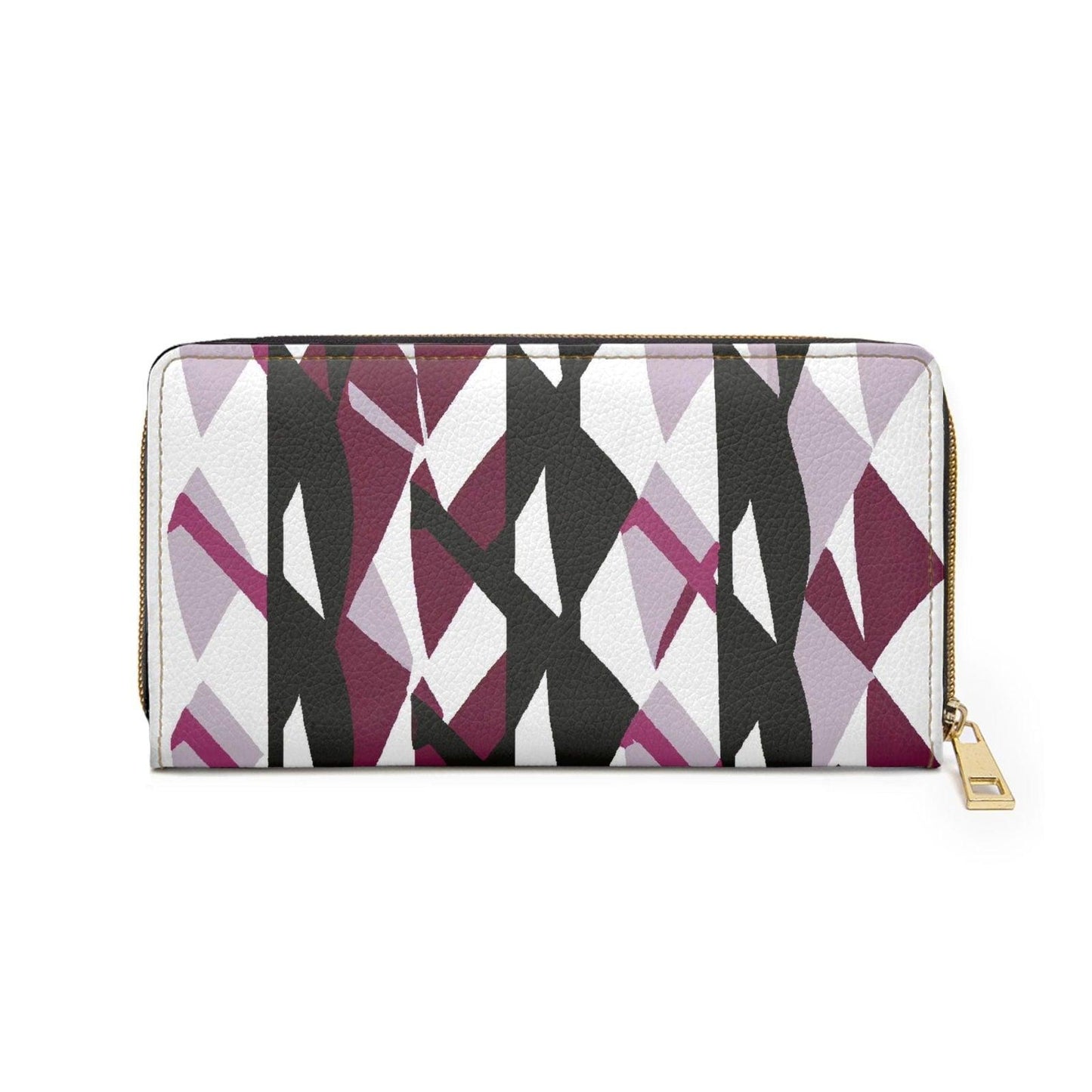 Mauve Pink and Black Geometric Pattern Womens Zipper Wallet Clutch - Clothes For Her Online Store