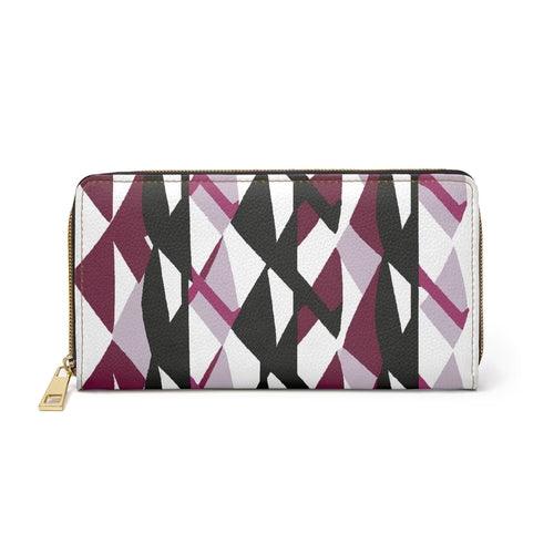 Mauve Pink and Black Geometric Pattern Womens Zipper Wallet Clutch - Clothes For Her Online Store