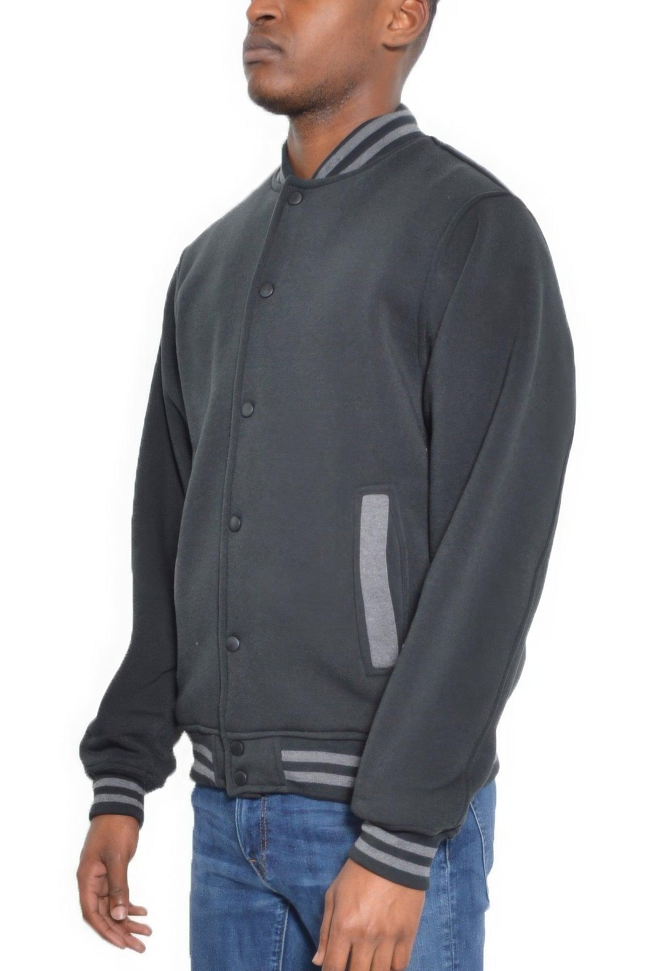Mens Fleece Snap Button Varsity Jacket - Clothes For Her Online Store