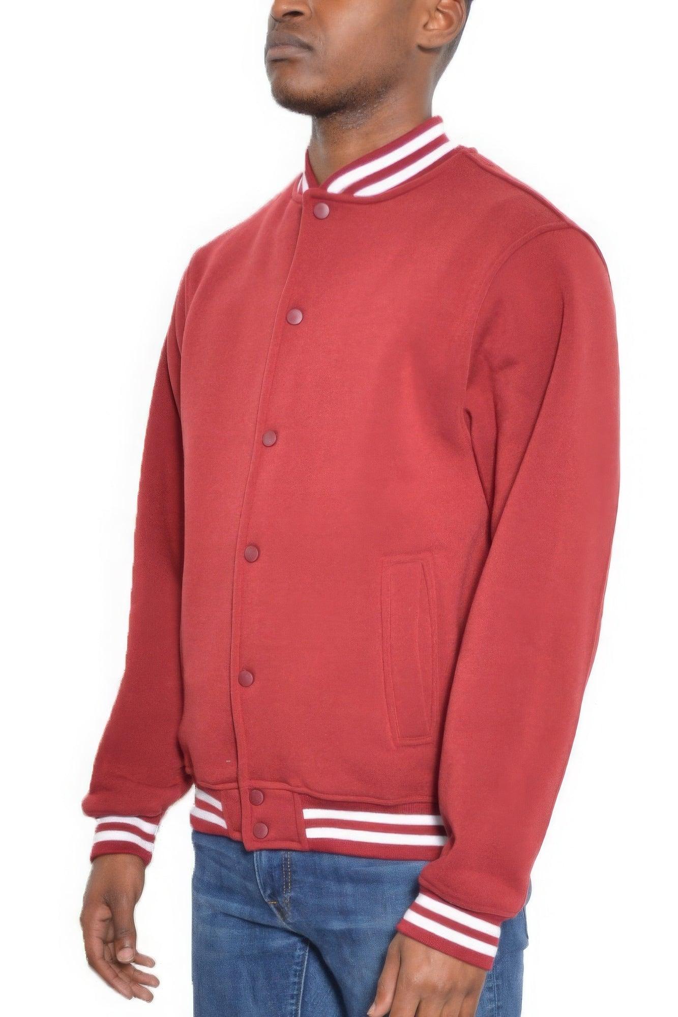 Mens Fleece Snap Button Varsity Jacket - Clothes For Her Online Store