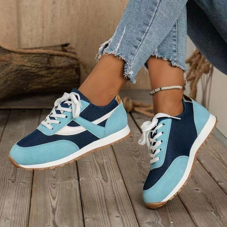 Mesh Contrast Round Toe Sneakers - Clothes For Her Online Store