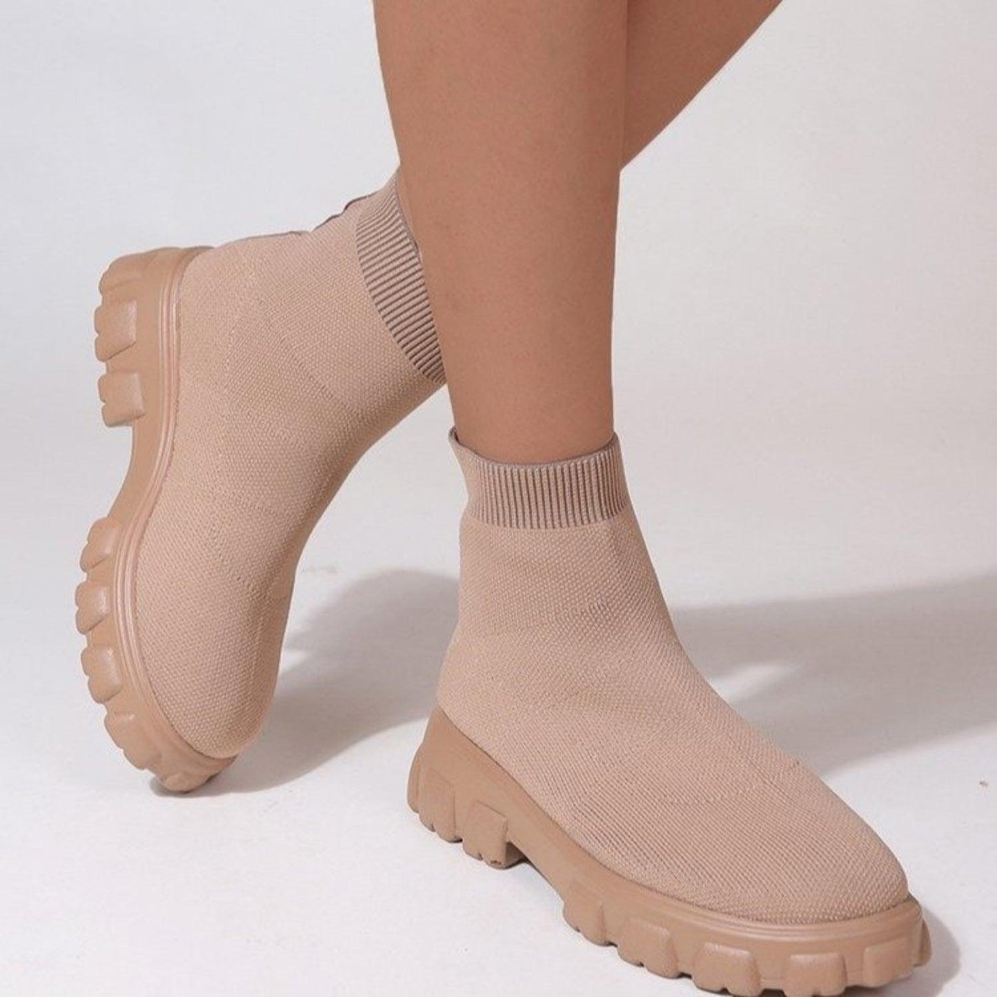 Mesh Round Toe Platform Boots - Clothes For Her Online Store