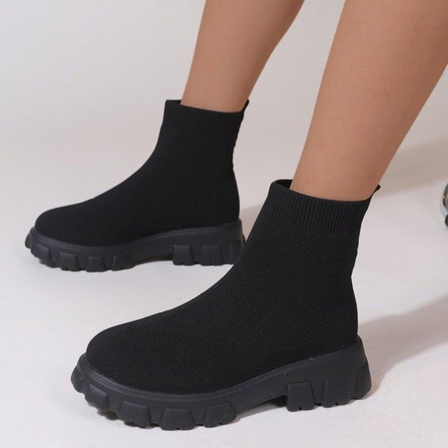 Mesh Round Toe Platform Boots - Clothes For Her Online Store
