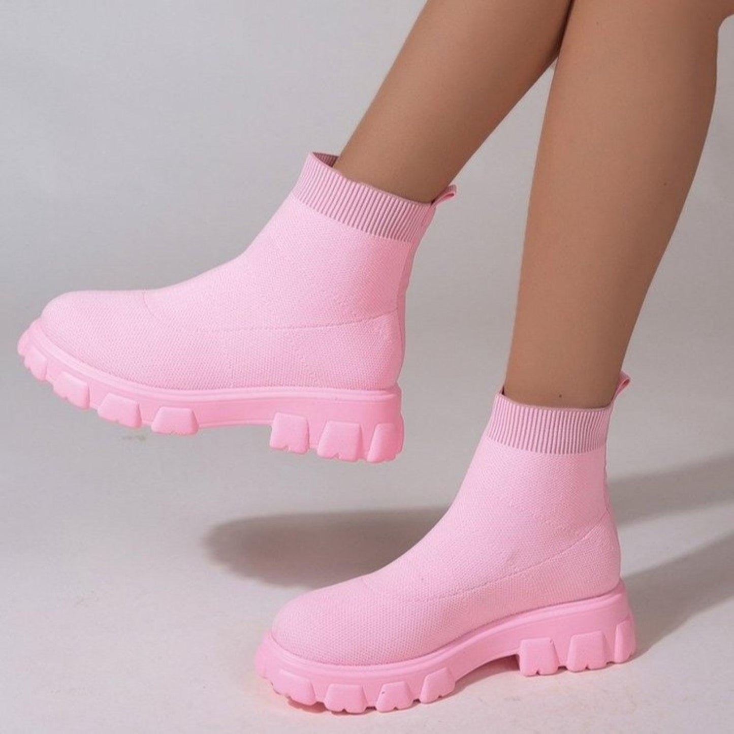Mesh Round Toe Platform Boots - Clothes For Her Online Store