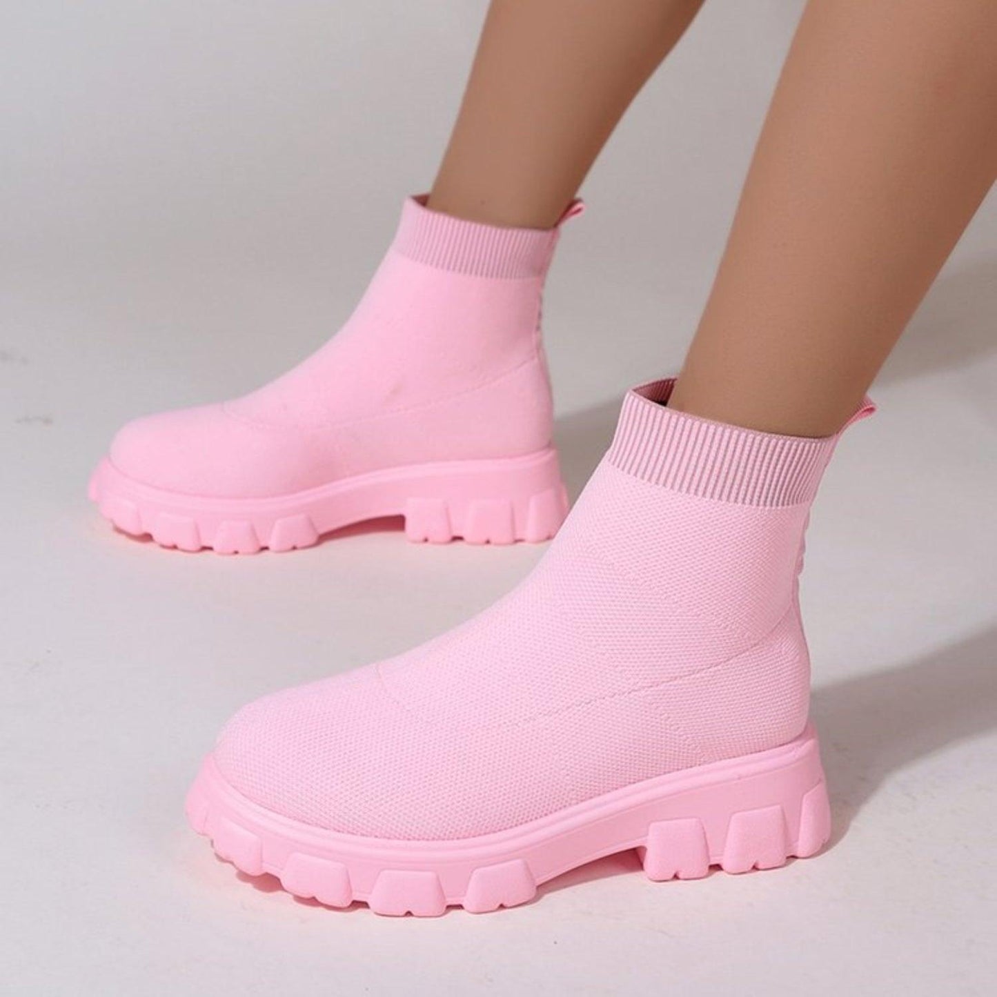 Mesh Round Toe Platform Boots - Clothes For Her Online Store