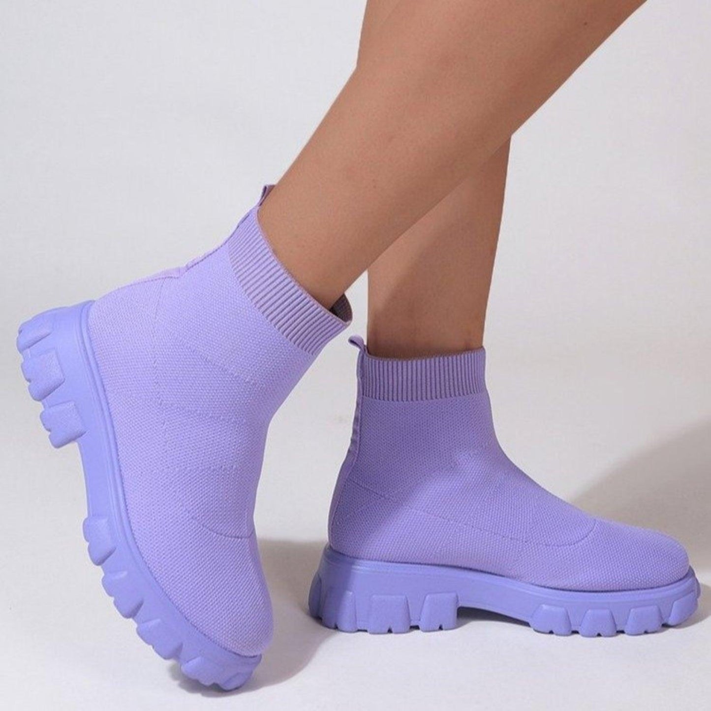 Mesh Round Toe Platform Boots - Clothes For Her Online Store