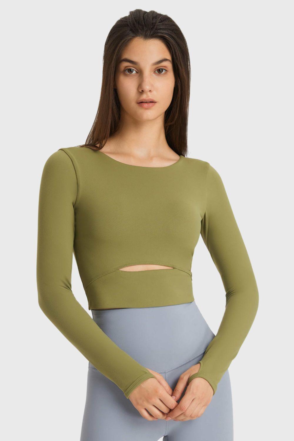Millennia Cutout Long Sleeve Cropped Sports Top - Clothes For Her Online Store