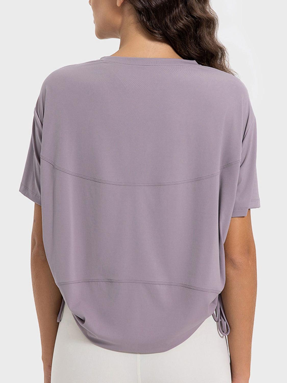 Millennia Drawstring Round Neck Short Sleeve Active T-Shirt - Clothes For Her Online Store