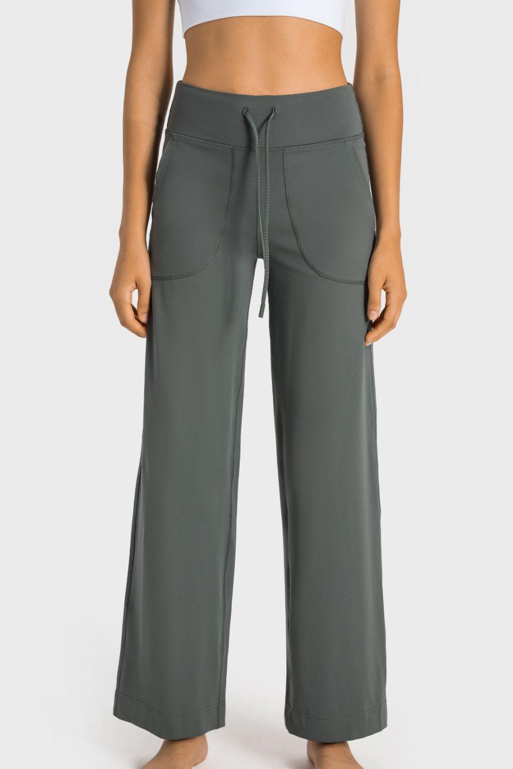 Millennia Drawstring Waist Wide Leg Sports Pants with Pockets - Clothes For Her Online Store