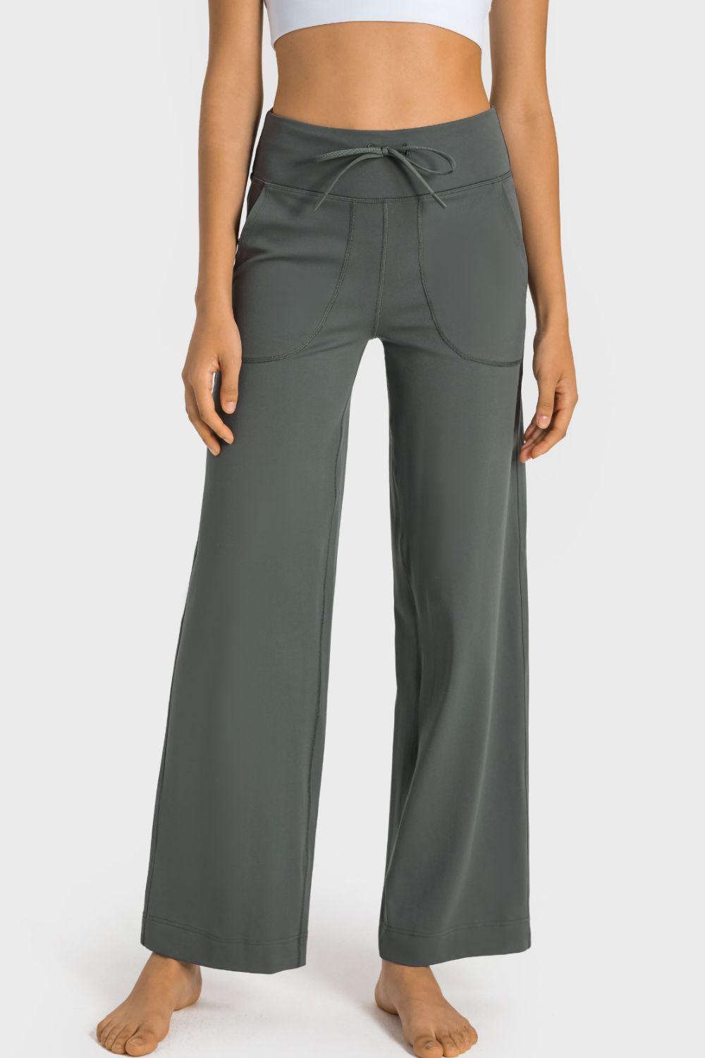 Millennia Drawstring Waist Wide Leg Sports Pants with Pockets - Clothes For Her Online Store
