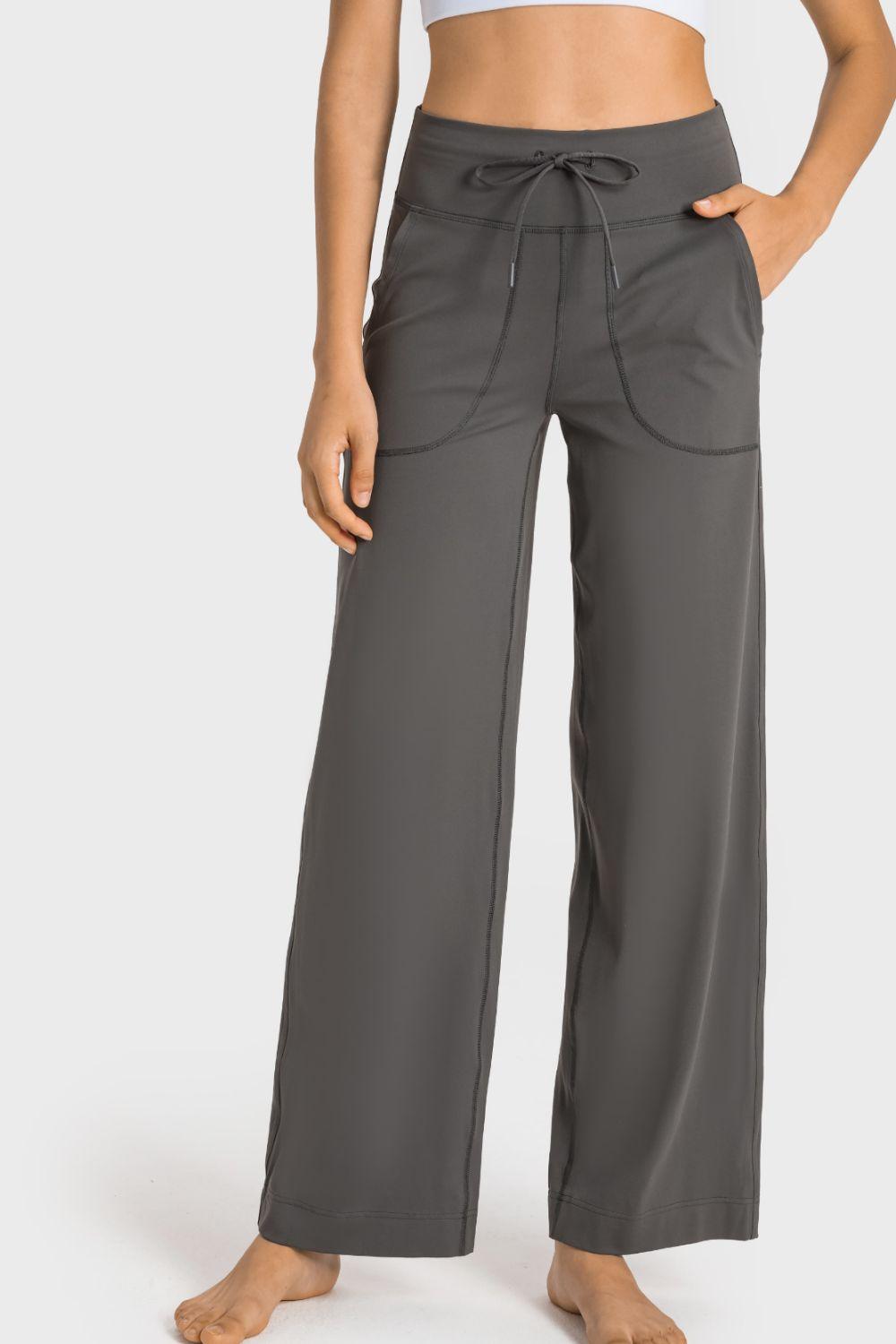 Millennia Drawstring Waist Wide Leg Sports Pants with Pockets - Clothes For Her Online Store