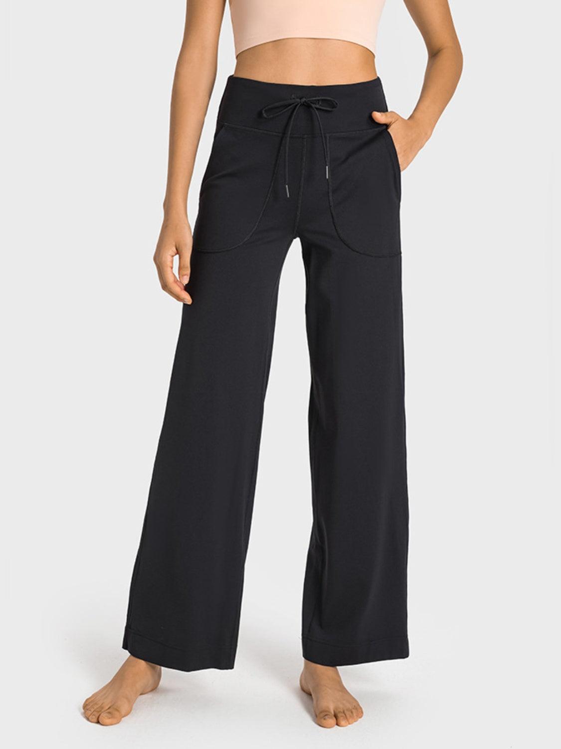 Millennia Drawstring Waist Wide Leg Sports Pants with Pockets - Clothes For Her Online Store