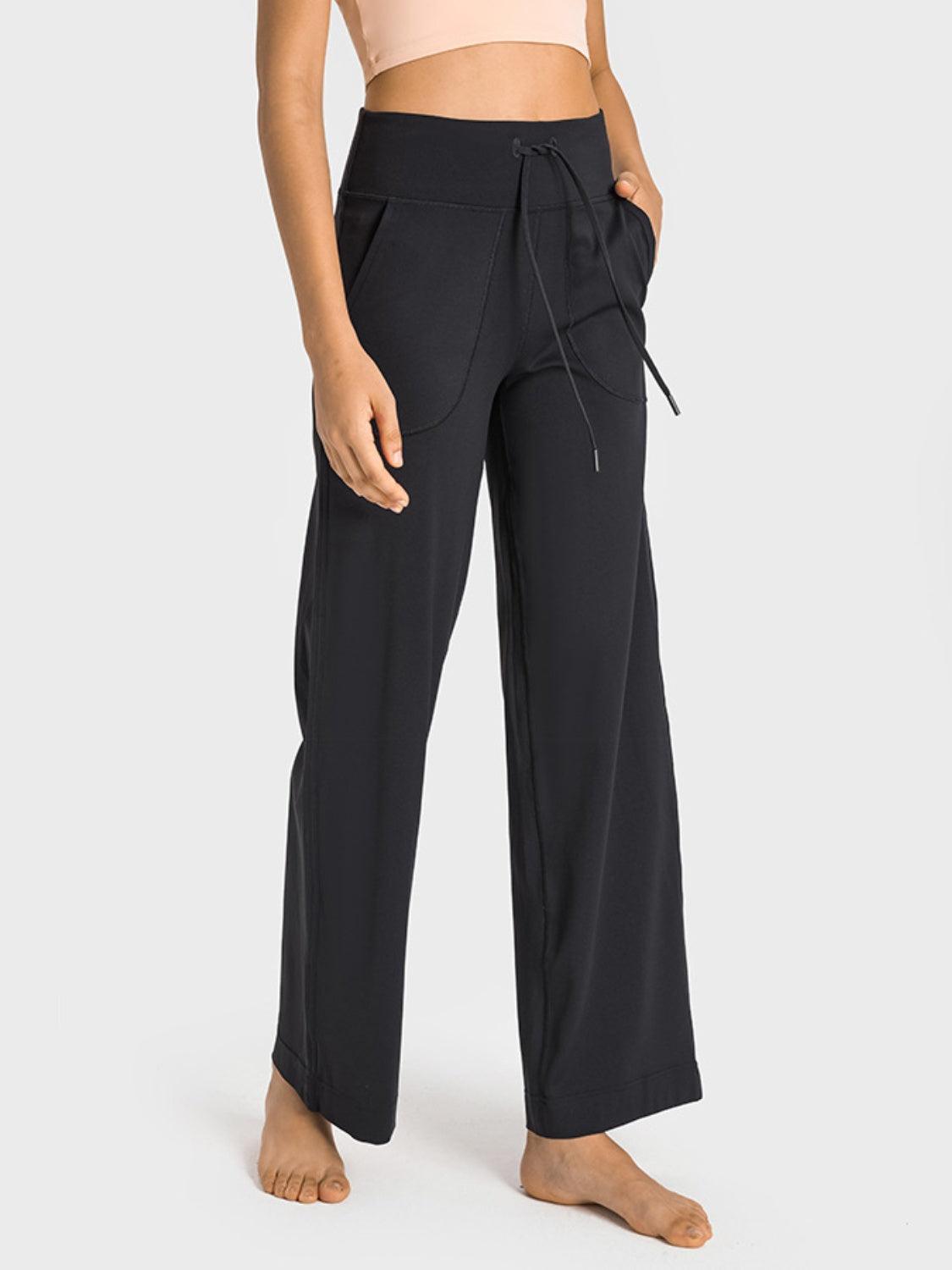 Millennia Drawstring Waist Wide Leg Sports Pants with Pockets - Clothes For Her Online Store