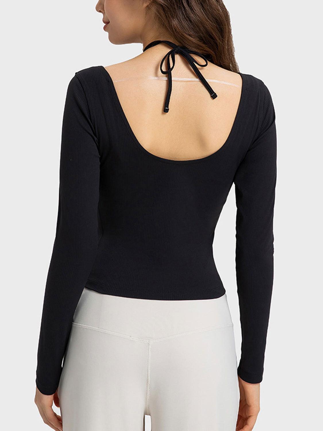 Millennia Halter Neck Long Sleeve Sporty Top - Clothes For Her Online Store