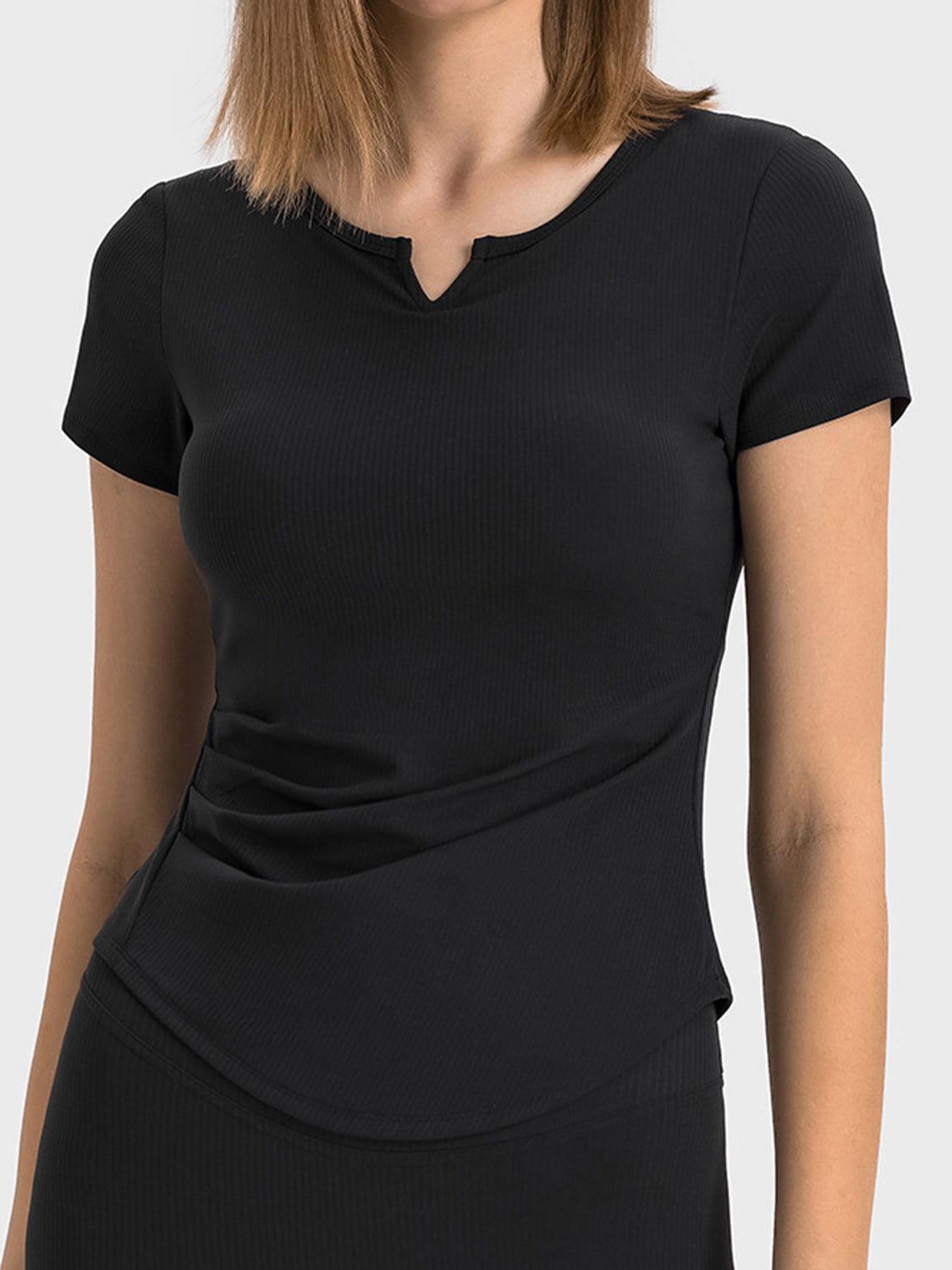 Millennia Notched Short Sleeve Active T-Shirt - Clothes For Her Online Store