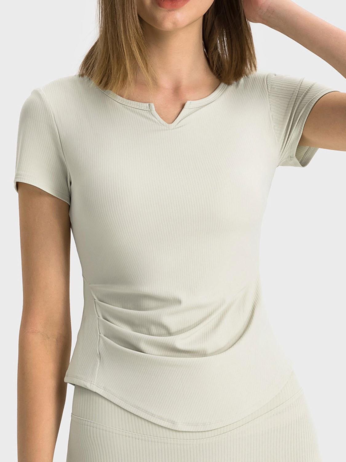 Millennia Notched Short Sleeve Active T-Shirt - Clothes For Her Online Store
