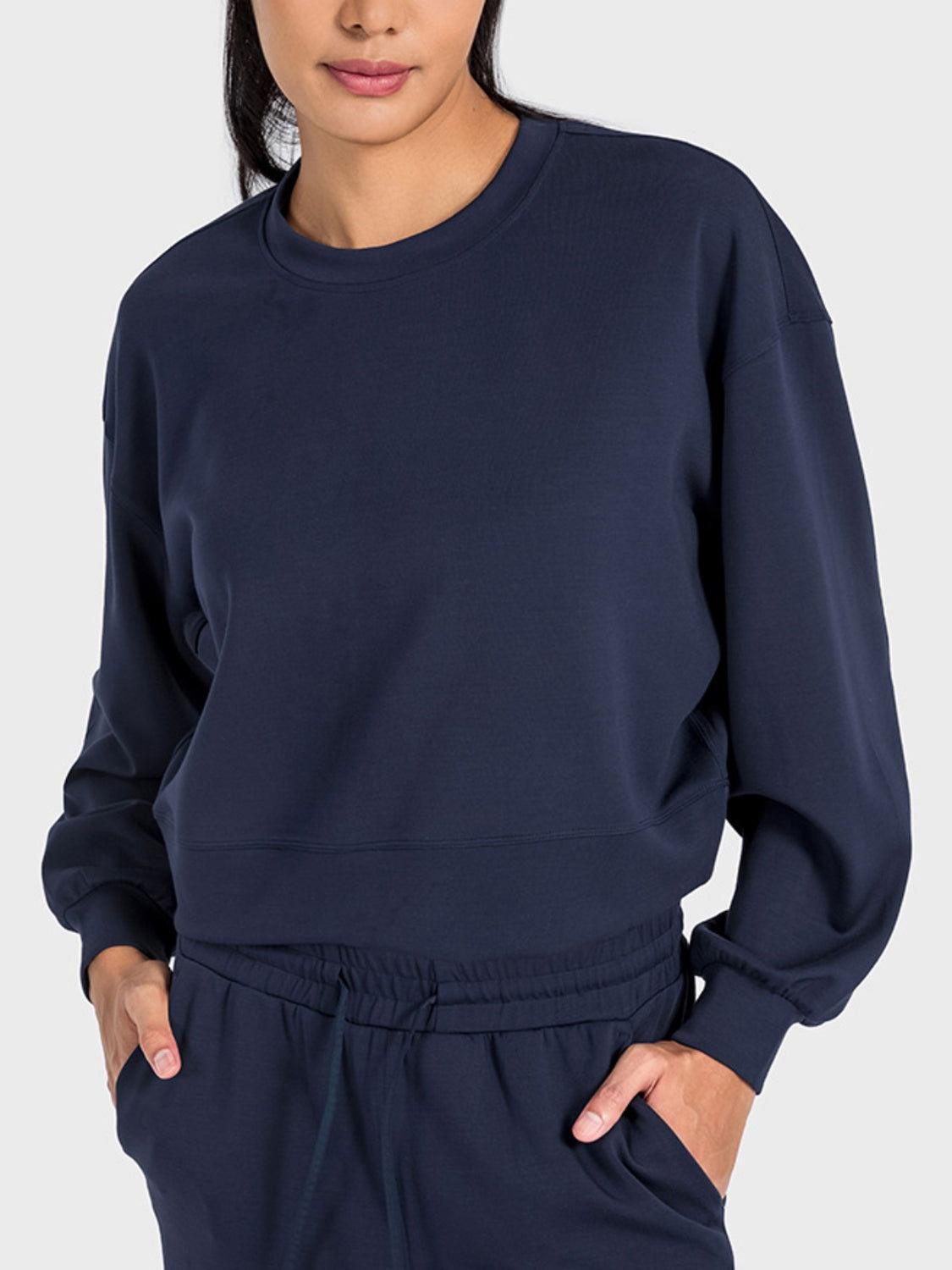 Millennia Round Neck Drop Shoulder Sports Top - Clothes For Her Online Store