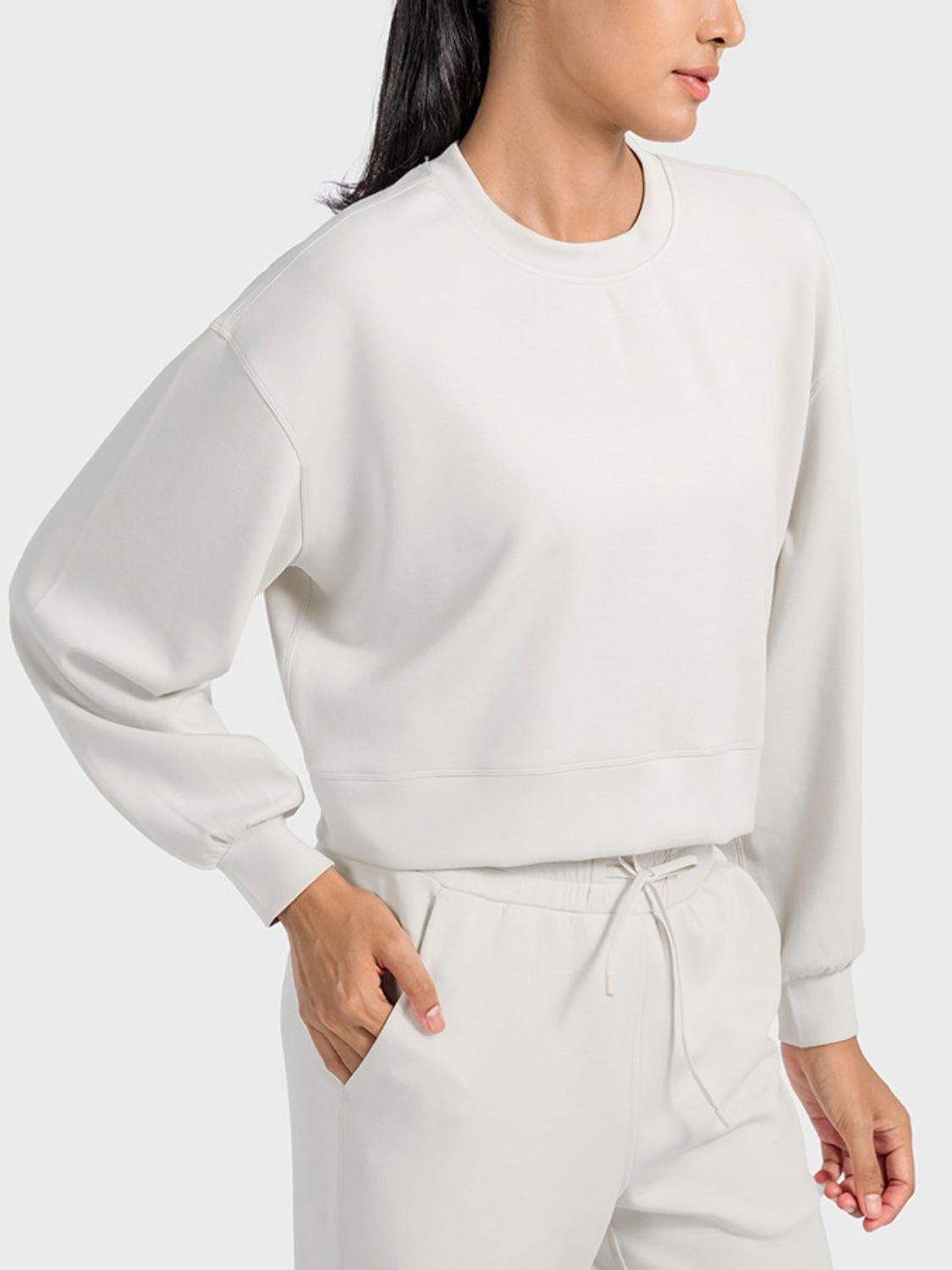 Millennia Round Neck Drop Shoulder Sports Top - Clothes For Her Online Store