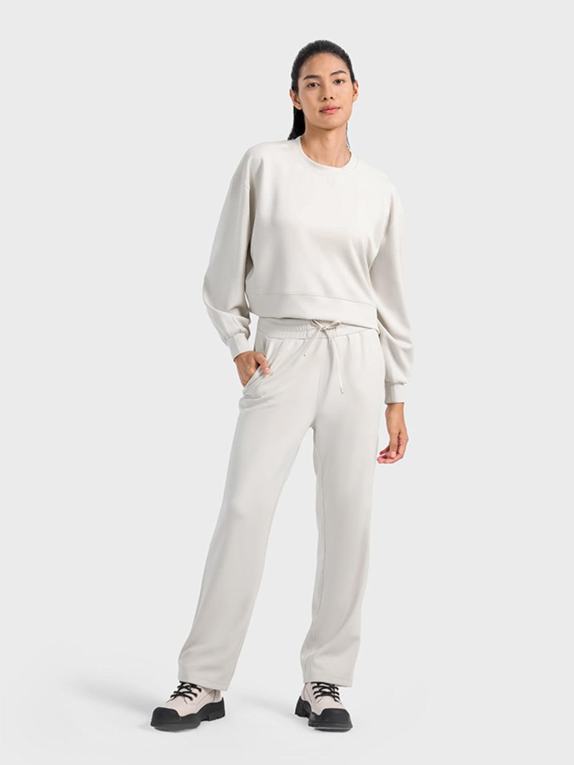 Millennia Round Neck Drop Shoulder Sports Top - Clothes For Her Online Store