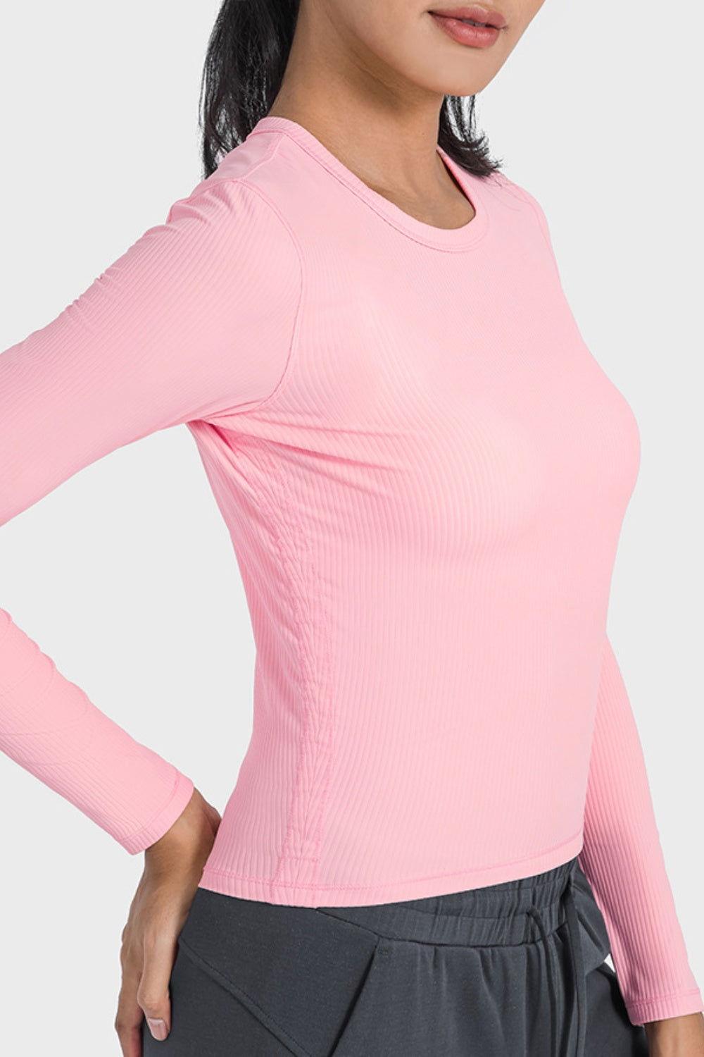 Millennia Round Neck Long Sleeve Sports Top - Clothes For Her Online Store