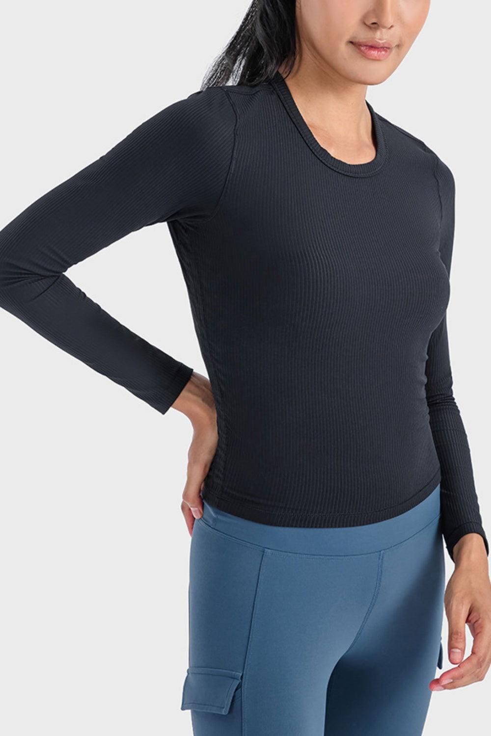 Millennia Round Neck Long Sleeve Sports Top - Clothes For Her Online Store