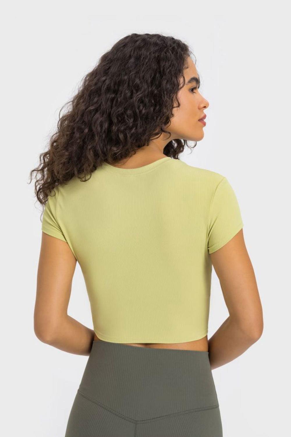 Millennia Round Neck Short Sleeve Cropped Sports T-Shirt - Clothes For Her Online Store