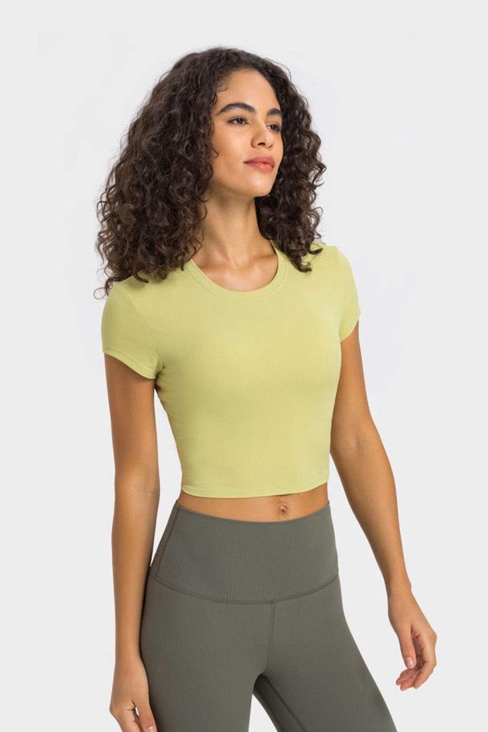 Millennia Round Neck Short Sleeve Cropped Sports T-Shirt - Clothes For Her Online Store
