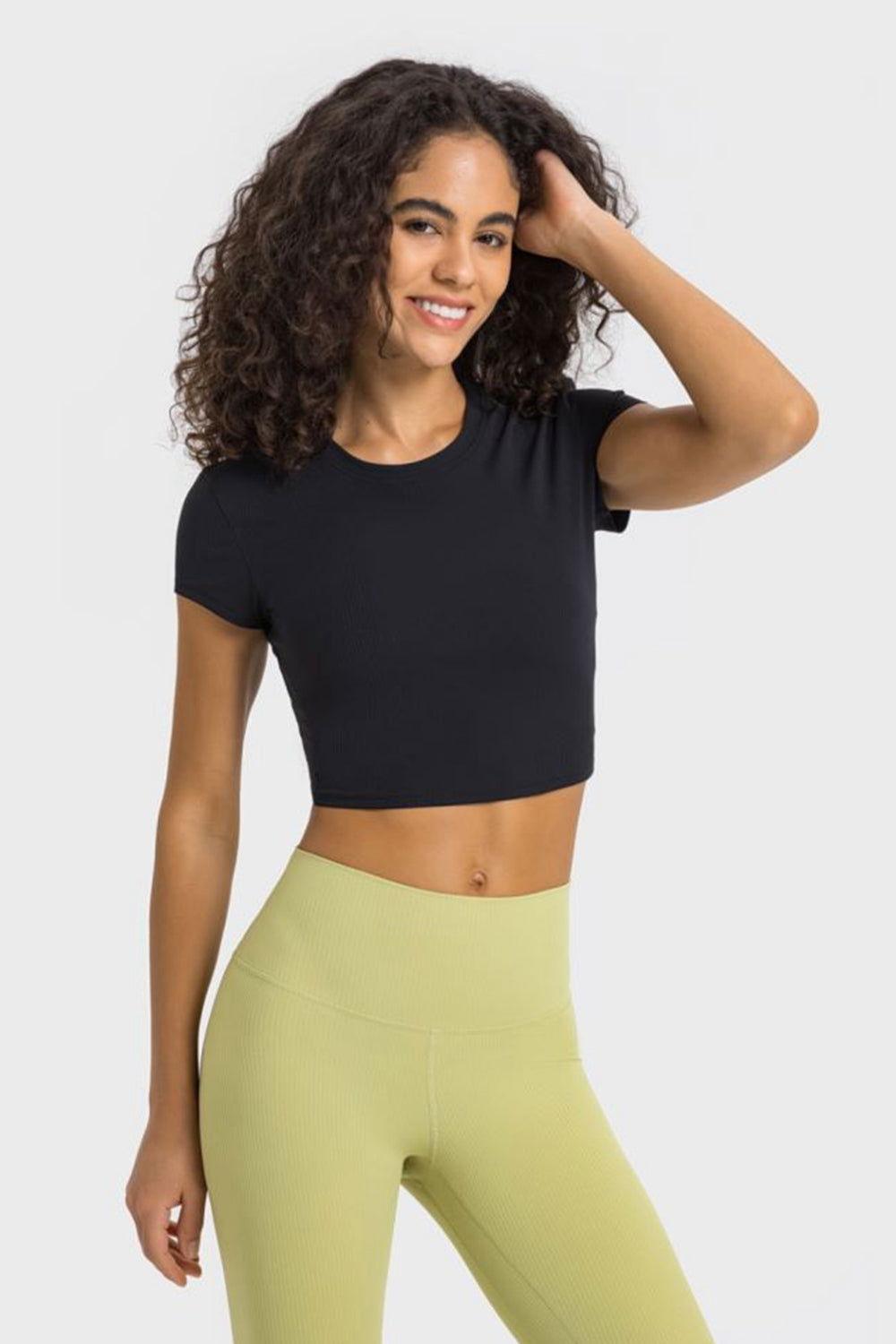 Millennia Round Neck Short Sleeve Cropped Sports T-Shirt - Clothes For Her Online Store