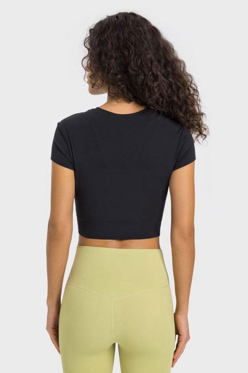 Millennia Round Neck Short Sleeve Cropped Sports T-Shirt - Clothes For Her Online Store