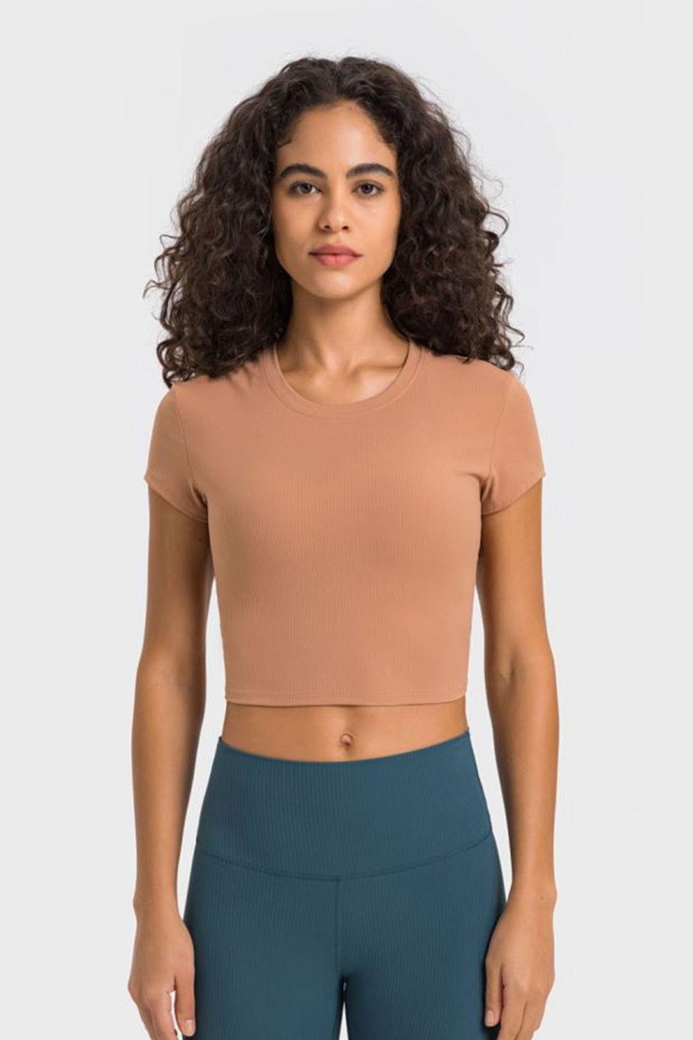 Millennia Round Neck Short Sleeve Cropped Sports T-Shirt - Clothes For Her Online Store