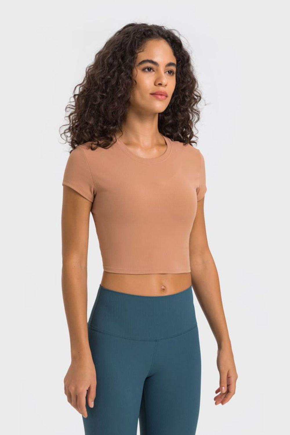Millennia Round Neck Short Sleeve Cropped Sports T-Shirt - Clothes For Her Online Store