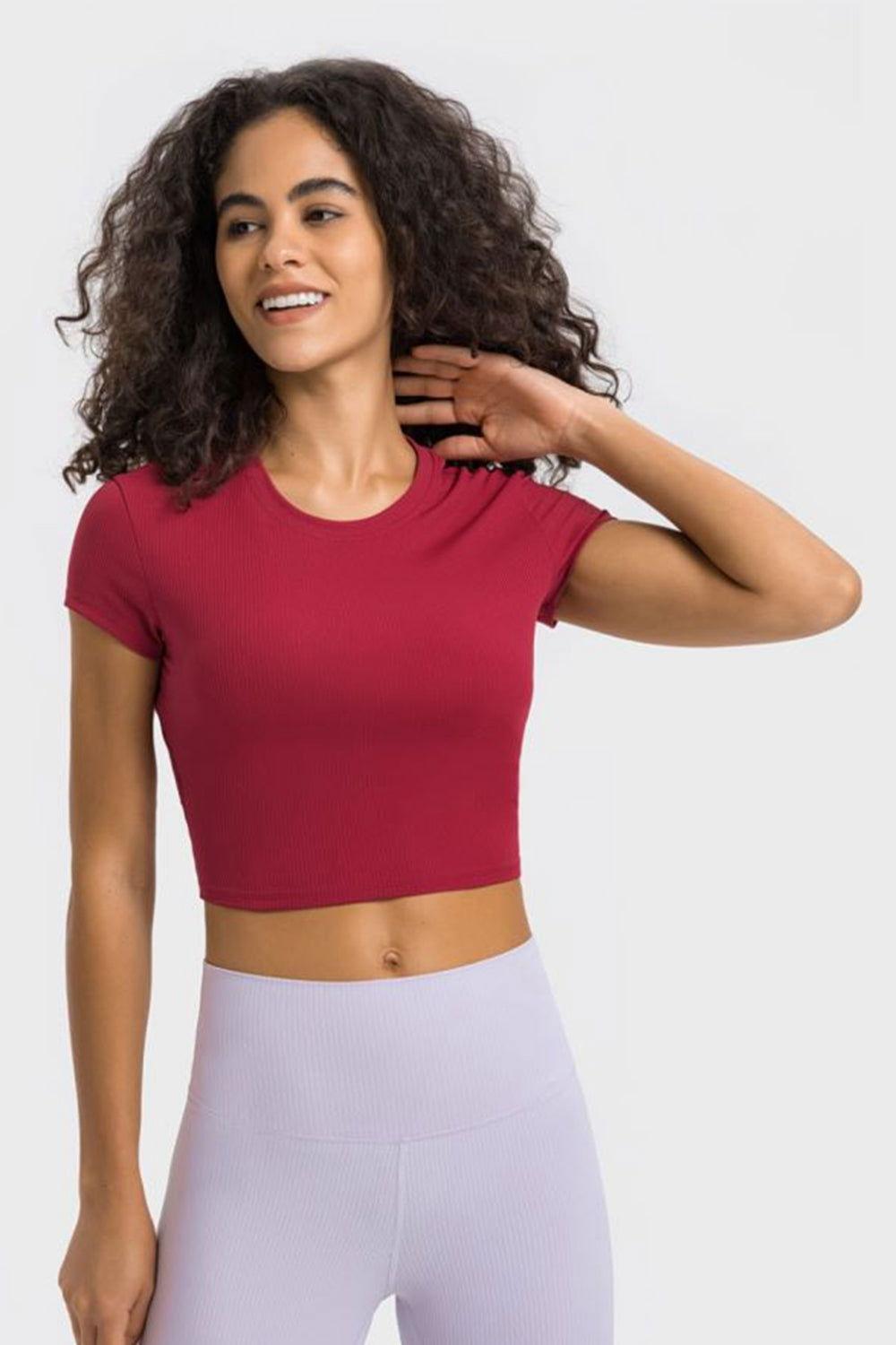 Millennia Round Neck Short Sleeve Cropped Sports T-Shirt - Clothes For Her Online Store