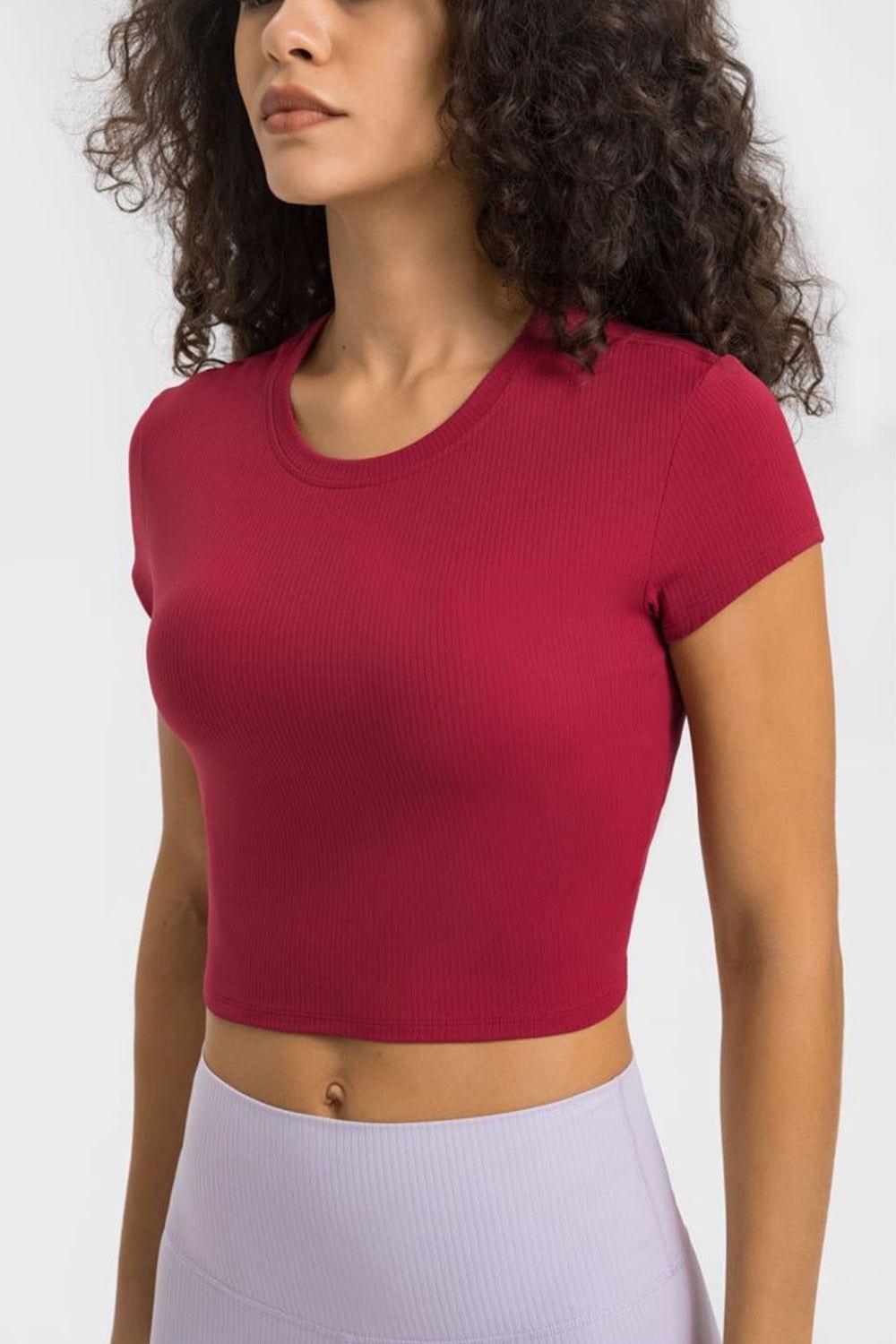 Millennia Round Neck Short Sleeve Cropped Sports T-Shirt - Clothes For Her Online Store
