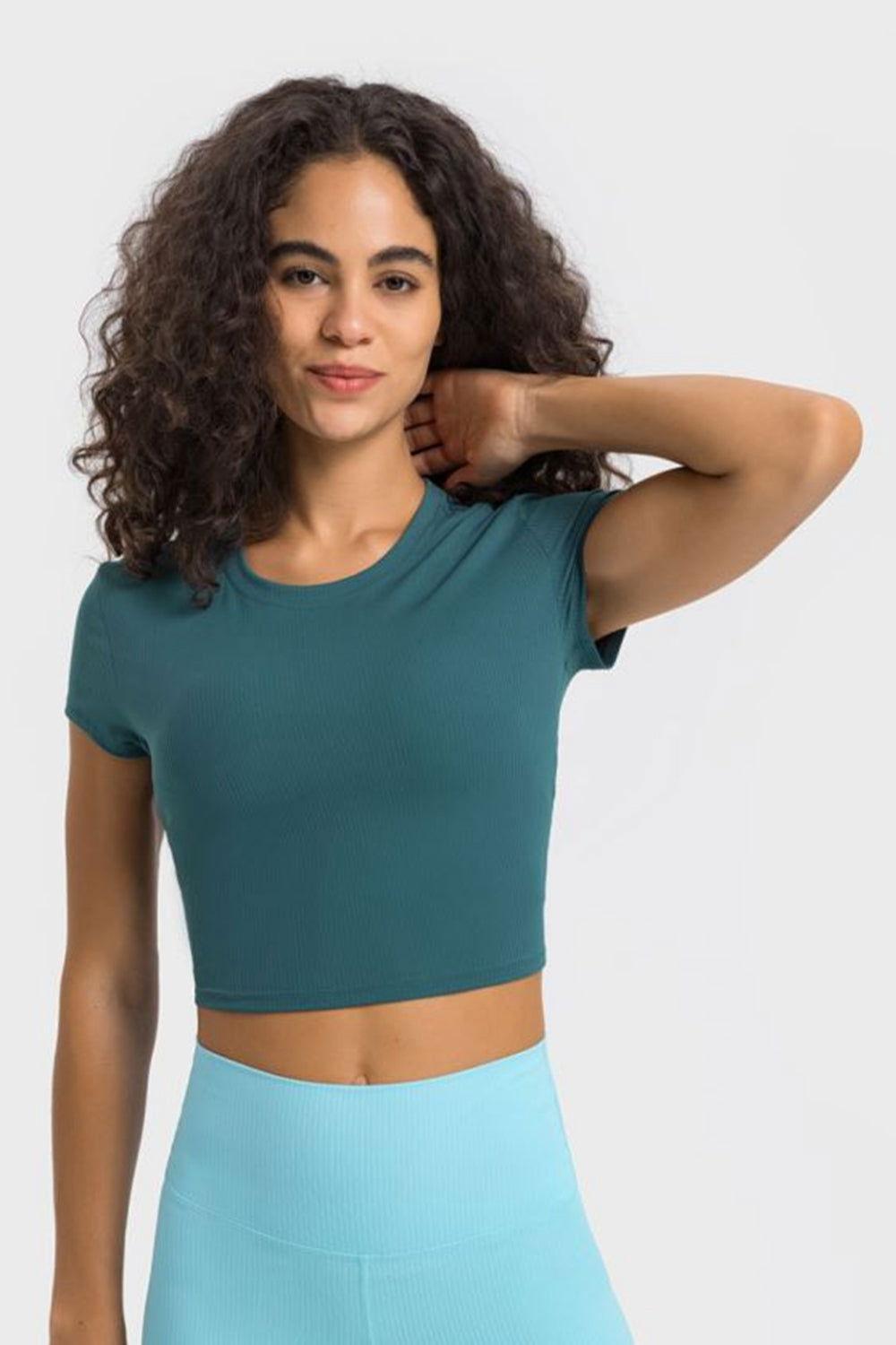 Millennia Round Neck Short Sleeve Cropped Sports T-Shirt - Clothes For Her Online Store