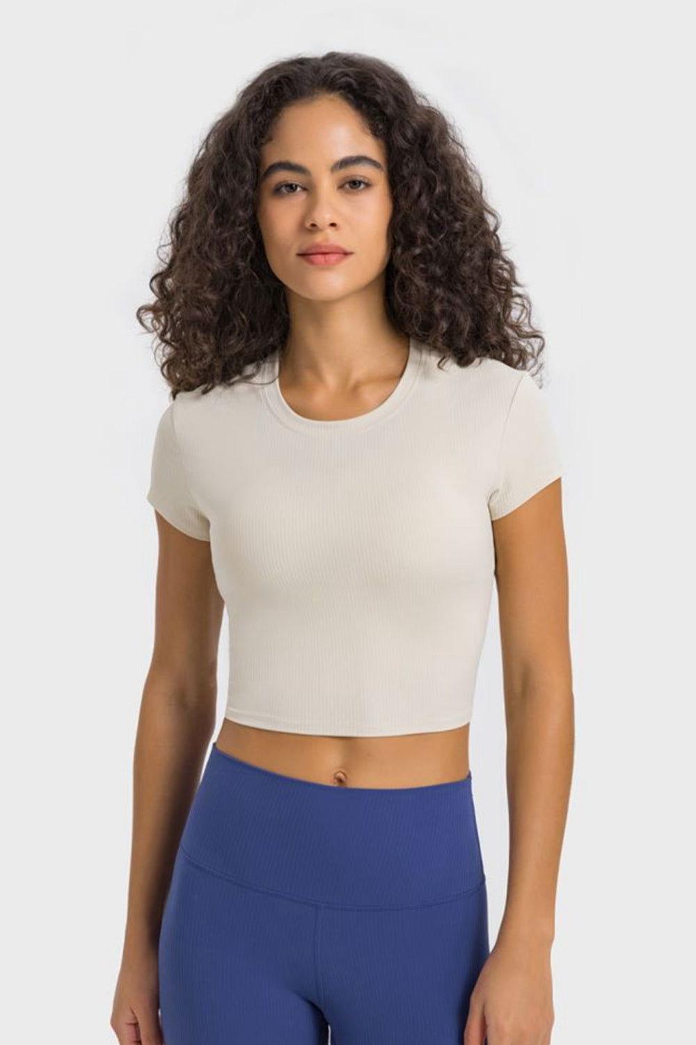 Millennia Round Neck Short Sleeve Cropped Sports T-Shirt - Clothes For Her Online Store