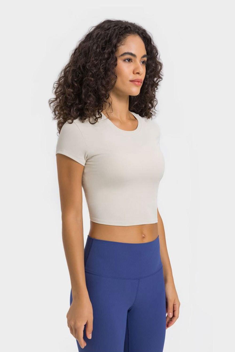 Millennia Round Neck Short Sleeve Cropped Sports T-Shirt - Clothes For Her Online Store