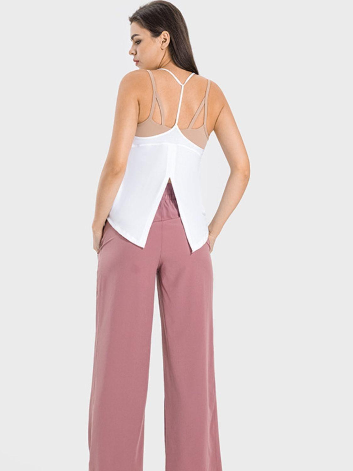 Millennia Slit Spaghetti Strap Scoop Neck Active Cami - Clothes For Her Online Store